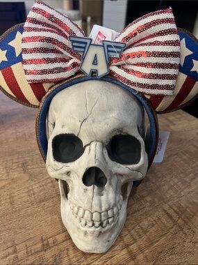 Disney Marvel Captain America Sequin Bow Ear Headband - Red, White & Blue
